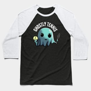 Adorable ghost playing tennis: Ghostly Tennis, Halloween Baseball T-Shirt
